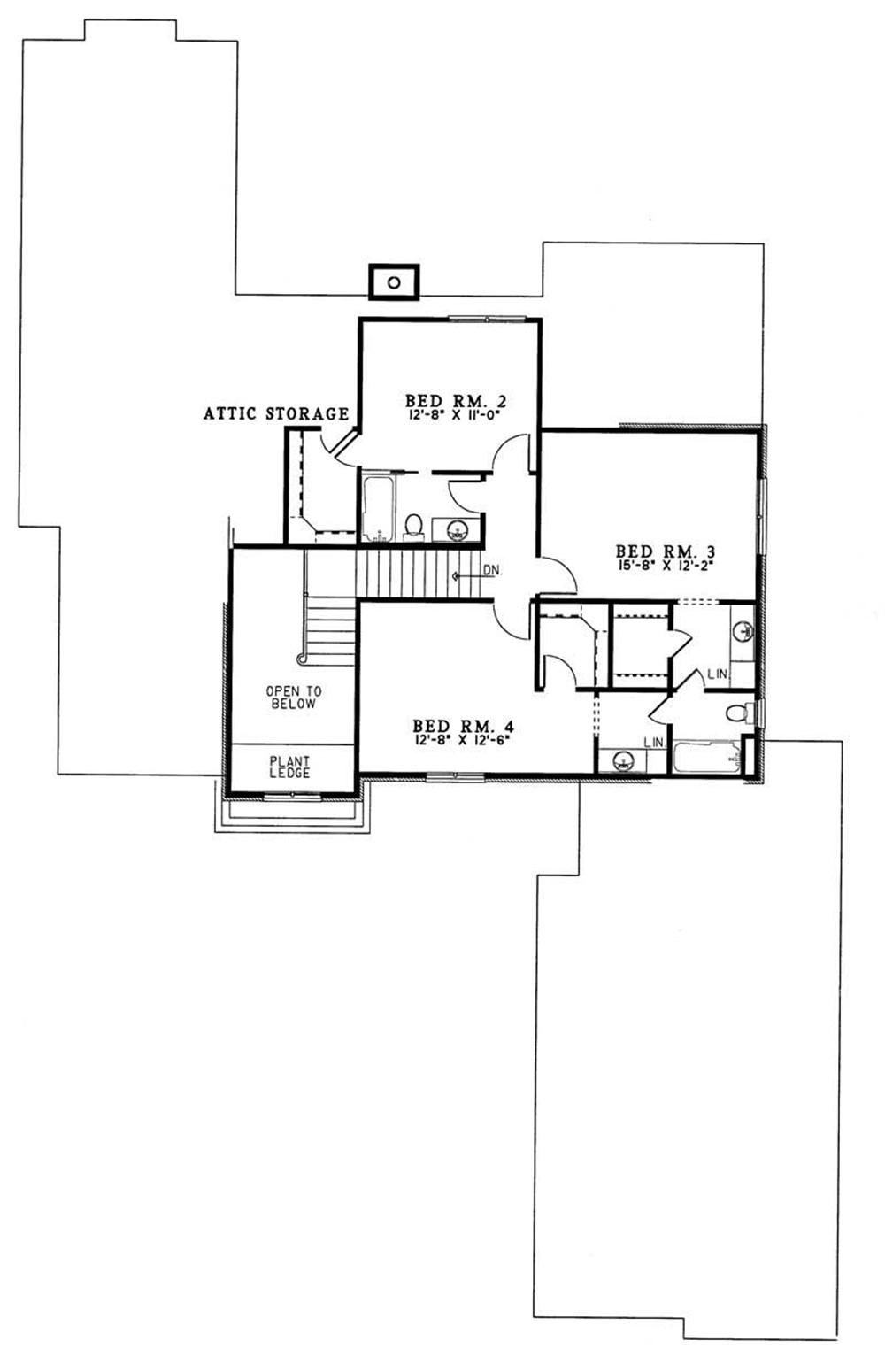 Floor Plan Second Story of European Plan #153-1460
